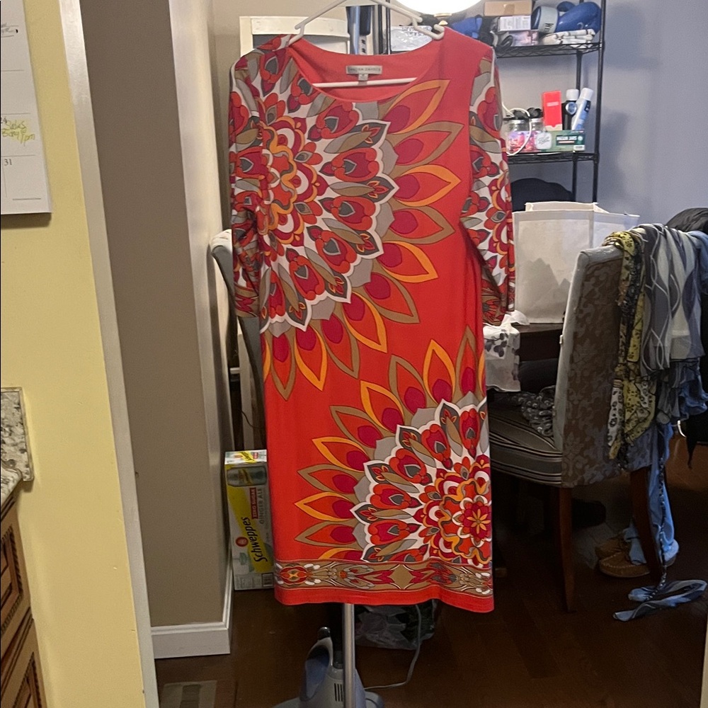 Sandra Darren Orange Floral Midi Dress